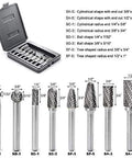 Carbide burr set, 8 pcs with 1/4 in shanks, in plastic carrying case; assorted double-cut shapes for metal and wood carving