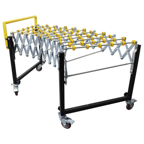 23.6 Inch Wide Portable Flexible Conveyor Roller Table, Unpowered, Expands From 15.7 To 59 Inches, Height Adjustable