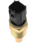 Coolant temperature sensor with brass threaded body and black plastic connector (close-up)