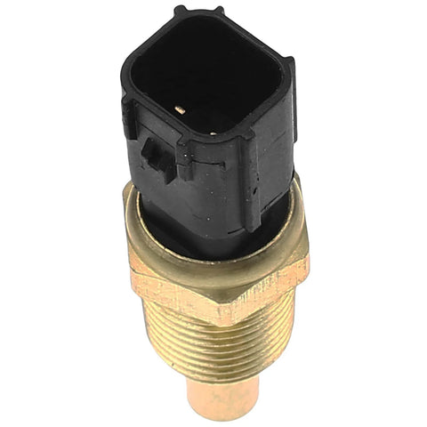 Coolant temperature sensor with brass threaded body and black plastic connector (close-up)