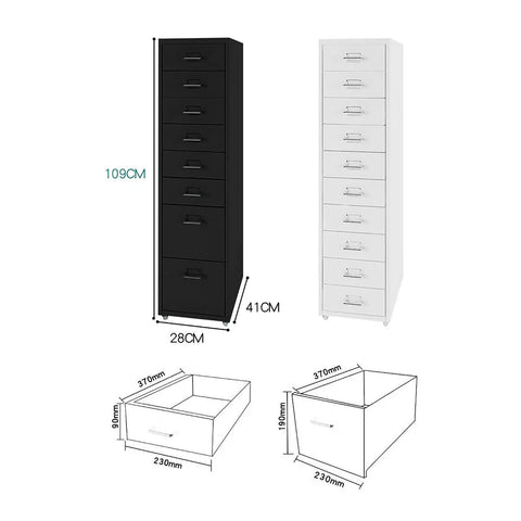 Colorful Metal Mobile File Cabinet With Six Drawers On Wheels Blue Modern Office Storage Cart dimensions illustration