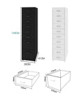 Rolling File Cabinet With Eight Drawers For Home And Office Colorful Yet Practical Storage On Wheels White And Dark Gray Metal Design