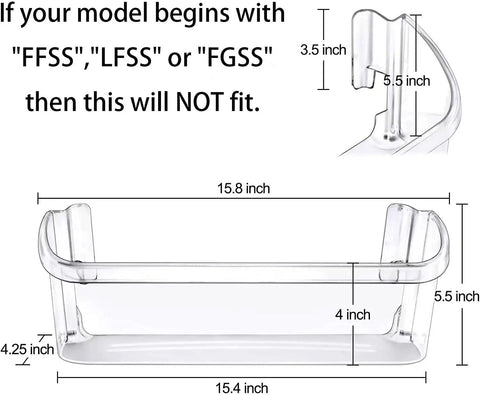 Dimensions of Upgraded 2 Pack Refrigerator Door Bin Shelves That Fit Frigidaire And Kenmore Bottom Two Shelves On The Fridge Side Replacement Parts PS429725 AP2115742 shown with measurements in inches.