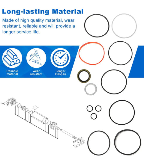 Hydraulic Cylinder Seal Kit For Bush Hog 3.5 Inch Bore 8 Inch Stroke Replacement Part 50017623 with O-rings and assembly diagram