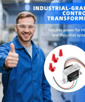 Pro Grade Industrial Control Transformer 24V 40VA Multi Tap 120 208 240V To 24V AC With Foot Mount For HVAC Furnaces Relays And Gas Valves Easy Install And Rock Solid Output shown with installer in blue coat, thumbs up.
