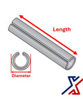 Diagram of one eighth inch diameter roll pin, eleven sixteenth inch long, showing dimensions and side view.