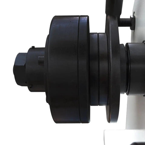 Close-up of the top view of the shaft on the Top Shelf Hydraulic Roller Bender Machine For Metal Pipe Square Tube Fabrication 3 HP Motor.