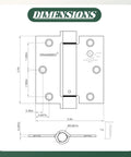 Diagram of Two Pack Self Closing Door Hinges Three Point Five Inch Matte Black Spring Loaded Auto Close Hinges dimensions