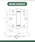 Technical drawing of Two Pack Self Closing Door Hinges 3.5 Inch Oil Rubbed Bronze Spring Loaded Auto Close Hinges for Interior Doors with Square Corners