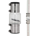 ProCheck sump pump check valve with stainless steel vibration-resistant couplings, 1-1/2 in, front view
