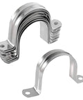 Ten Pack 4 Inch Rigid Stainless Steel Pipe Straps With Two Hole U Brackets Widened Band Tension Clips Heavy Duty Pipe Clamps For Securing 4 Inch Pipe 110mm, stacked view.