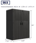 Weatherproof Resin Outdoor Storage Cabinet, 57 Cu Ft Vertical Shed for Patio Furniture, 56.5 cu ft black storage with dimensions