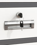 Close-up of lock and key on Lockable Metal Filing Cabinet With Adjustable Shelves And Drawers, Home Office Storage Solution