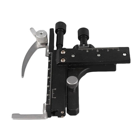 Moveable Microscope Stage With Attachable Caliper Vernier And XY Precision Scale Pro Grade Mechanical Stage For Biological Specimens Easy Install Durable Metal And Plastic Construction, black side view