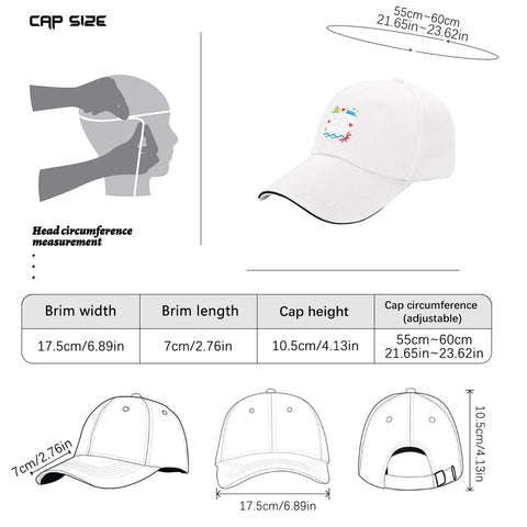 White Washed Cotton Adjustable Cap For Women Lightweight Relaxed Fit Dad Hat detailed size measurements and cap angles