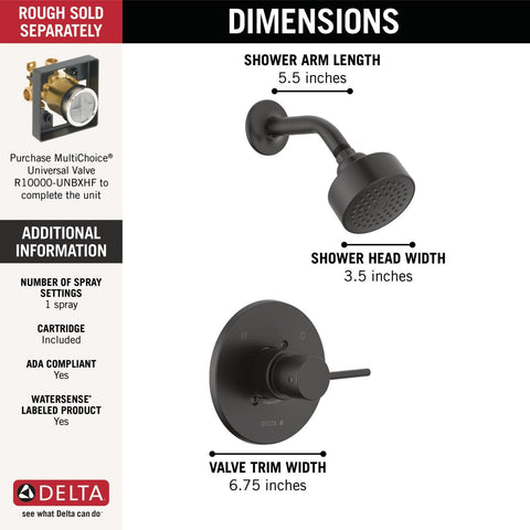 Matte Black Shower Trim Kit With Head And Handle Set, Universal Valve Compatible For MultiChoice, dimensions details