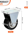 Built Like A Tank Rigid Caster Wheels 8 Pack 1.5 Inch Black PVC Fixed Base Plates dimensions with metal plate and screws