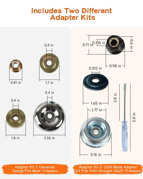 8 Inch Steel Wire Rotary Brush Cutter Head Universal Replacement For String Trimmers And Lawnmowers adapter kits with dimensions