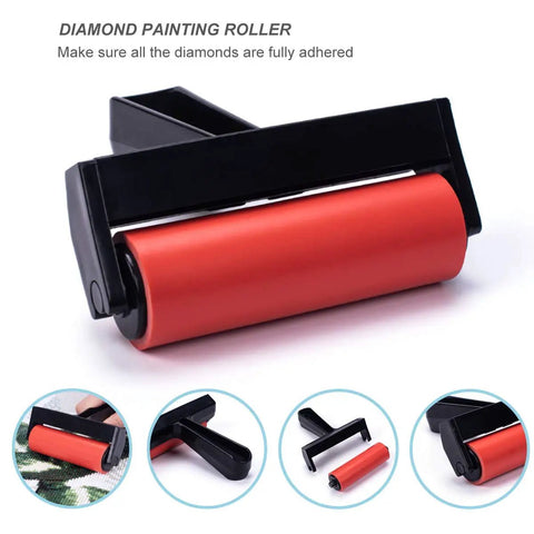All In One 22 Piece 5D Diamond Painting Tools Kit with red roller and close-up views for easy diamond embroidery crafting.