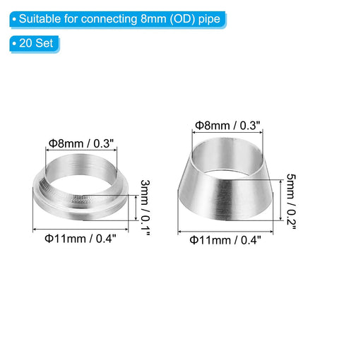 8mm OD Stainless Steel Tube Compression Fittings Sleeve Set Pro Grade 304 Stainless, Double Ferrule Ring Tubing Kit
