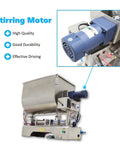 Built Like A Tank Horizontal Pneumatic Filling Machine With 80 Liter Heating Mixing Hopper And Stainless Steel Liquid Paste Filler Featuring 50 To 500 Milliliter Single Nozzle For 110V Production Lines showing stirring motor.