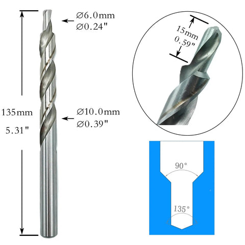 Heavy Duty M2 HSS Countersink Step Drill Bits Pack Of Two With Anti Walk Split Point For Smooth Glides And Zero Skip Action On Stainless Steel Aluminum And Hardwood, 135mm length.
