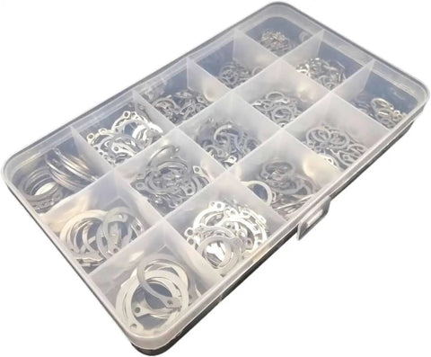 Stainless Steel Retaining Rings Kit, 250pc Assortment Set 5 to 20mm, C Type External Snap Rings in compartmented case