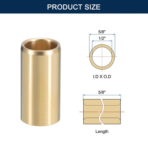 Brass Sleeve Bearing Self Lubricating Bushing for Plain Shaft Bearings 1/2 Inch Bore, 5/8 Inch Outer Diameter, 5/8 Inch Length