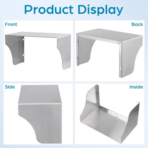 Heavy Duty Stainless Steel Weather Sealed Electrical Box Cover Rainproof Outlet Shell shown from multiple angles including front, back, side, and inside.
