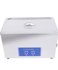 No Sweat Heavy Duty Ultrasonic Cleaner Tank With 30 Liter Capacity And 600 Watt Power For Medical Lab Equipment Washing Plus Smooth Cleanup Adjustable Temperature And Digital Timer 110 Volt, silver stainless steel.