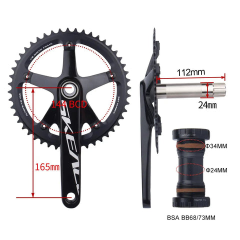 165mm Hollow Integrated Track Bike Crankset 48T 49T 144BCD Aluminum Lightweight Single Speed For Fixed Gear With BB91