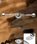 Dope Industrial Piercing Jewelry 316L Surgical Steel Barbell With Clear CZ Moon Dangle, 38mm Long, 14G, women's and men's earrings