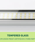 Close-up of tempered glass front of LED Machine Light 40W Explosion Proof CNC Work Light 110-220V IP67 Waterproof with 3 row LED beads.