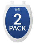 Durable Wood Toilet Seat 2 Pack With Easy Clean Hinges Elongated White packaging, emphasizing 2 pack availability.