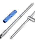Pro Grade Half Inch Drive T Handle Socket Wrench Built Tough With Detachable Shaft and Grippy Heat Treated Carbon Steel Grip parts shown.