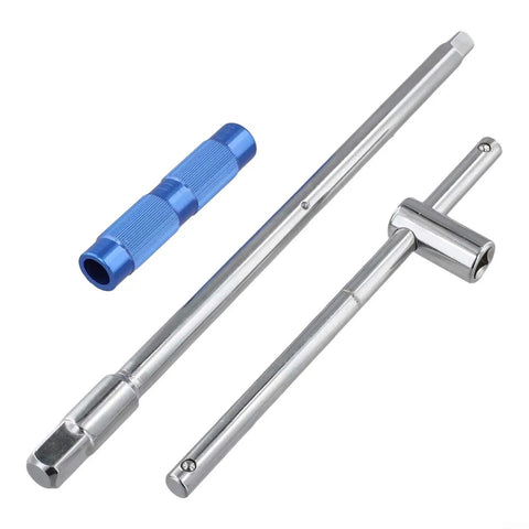Pro Grade Half Inch Drive T Handle Socket Wrench Built Tough With Detachable Shaft and Grippy Heat Treated Carbon Steel Grip parts shown.