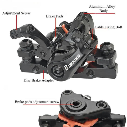 Universal Mechanical Disc Brake Set Built Tight For Sick Stopping Control On Mountain Road Folding Electric Bikes Front Rear Caliper System One Pair Black showcasing black aluminum alloy caliper features.