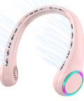 Portable Neck Fan With 4000mAh Battery Rechargeable Personal Cooler With 3 Speed Settings And 64 LED Lights Hands Free Summer Breeze Pink