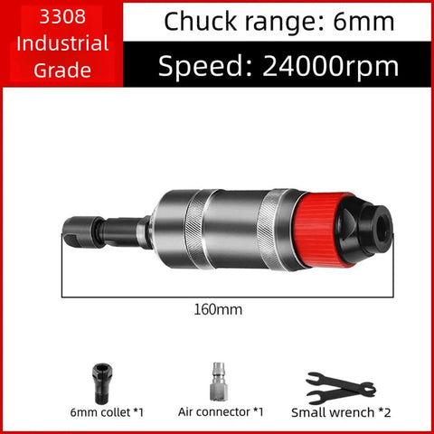 Pro Level Pneumatic Air Die Grinder Featuring Grippy Ergonomic Handle and Standard Quarter Inch Shank Delivers Kickin 24000Rpm Close Up View