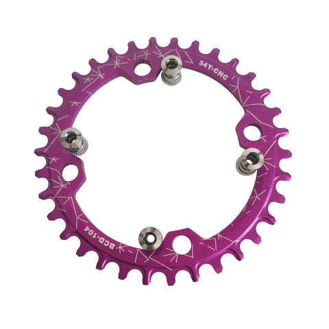Hollow Integrated Mountain Bike Crank Set 104 BCD 34T 170mm Aluminum Alloy Narrow Wide Chainring in purple finish