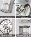 Dope Modern Cylinder Outdoor Wall Light Stainless Steel Porch Sconce With Nickel Finish, hardware details, and E26 bulb base
