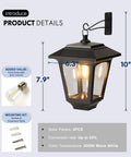 4 Pack Aluminum Outdoor Hanging Solar Lanterns With 4 Solar Panels Dusk To Dawn LED Waterproof Anti Rust Wall Lanterns With Hooks