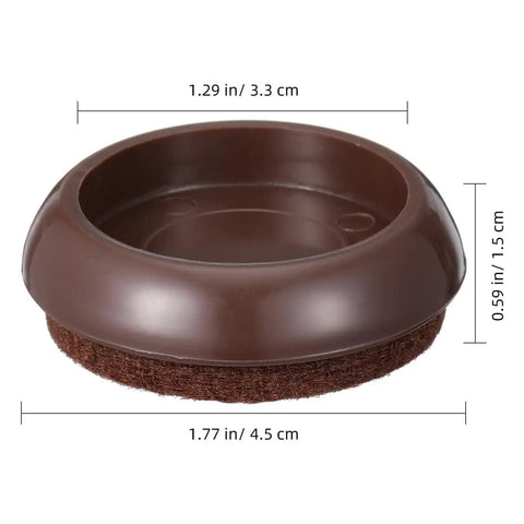 Light brown felt chair leg pad and caster cup set for hardwood floors with dimensions shown, part of 10 pcs non-scratch floor protectors