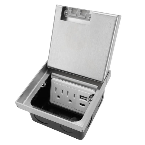 Slick Recessed Floor Outlet With Dual Usb A And C Ports Heavy Duty Flush Mount Electrical Receptacle Box Kit for easy access.