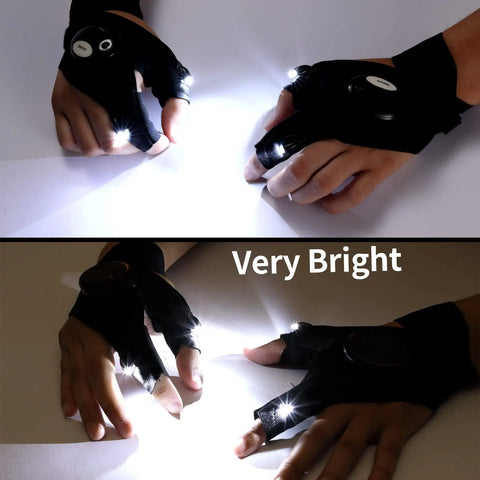 Rechargeable And Battery Powered Flashlight Gloves With Stretchy Strap For Night Runs, Car Repairs, Fishing, Camping, And Hiking, A Perfect Gift For Men On Fathers Day And Outdoor Lovers, Black