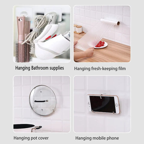 Various uses of No Drill 24 Pack Nail Free Transparent 304 Stainless Sticky Wall Hangers Heavy Duty Up To 24 Lb Waterproof