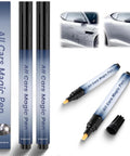 All Cars Magic Scratch Repair Pen Kit 2 Pack with precise tip shown alongside before and after scratch repair on car door.