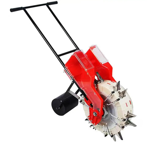 All In One Manual Garden Seeder And Fertilizer Spreader Hand Push Row Planter For Precise Seed Spacing And Fertilizer Application With Dual Seed And Fertilizer Buckets