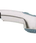 Dual Spray Pull Out Faucet Head In RealSteel Finish With Aerator Diverter SpeedClean Anti Lime System, side view
