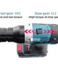 No Fuss Heavy Duty Cordless Rivet Nut Gun With Slick Lock Head And Bright Led showing gear switch for fast and slow torque.